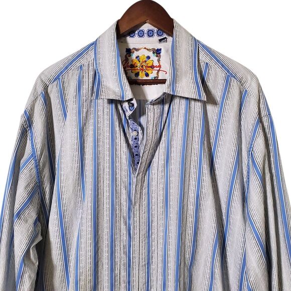 Robert Graham Embroidered Shirt Size 3XL Aztec Trim Striped Button Down Mens - Picture 1 of 14